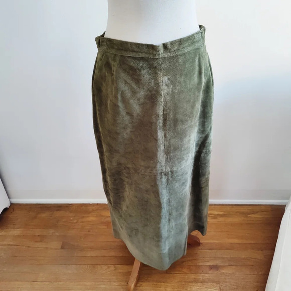Vintage Deerskin Suede Skirt Set / Olive Green / Size 18 - Picture 9 of 11